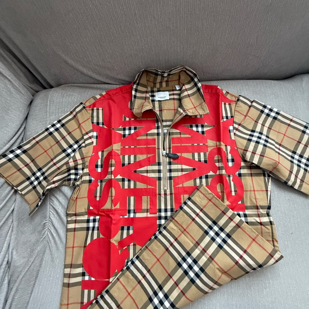 Burberry Beige and Red Plaid Shirt